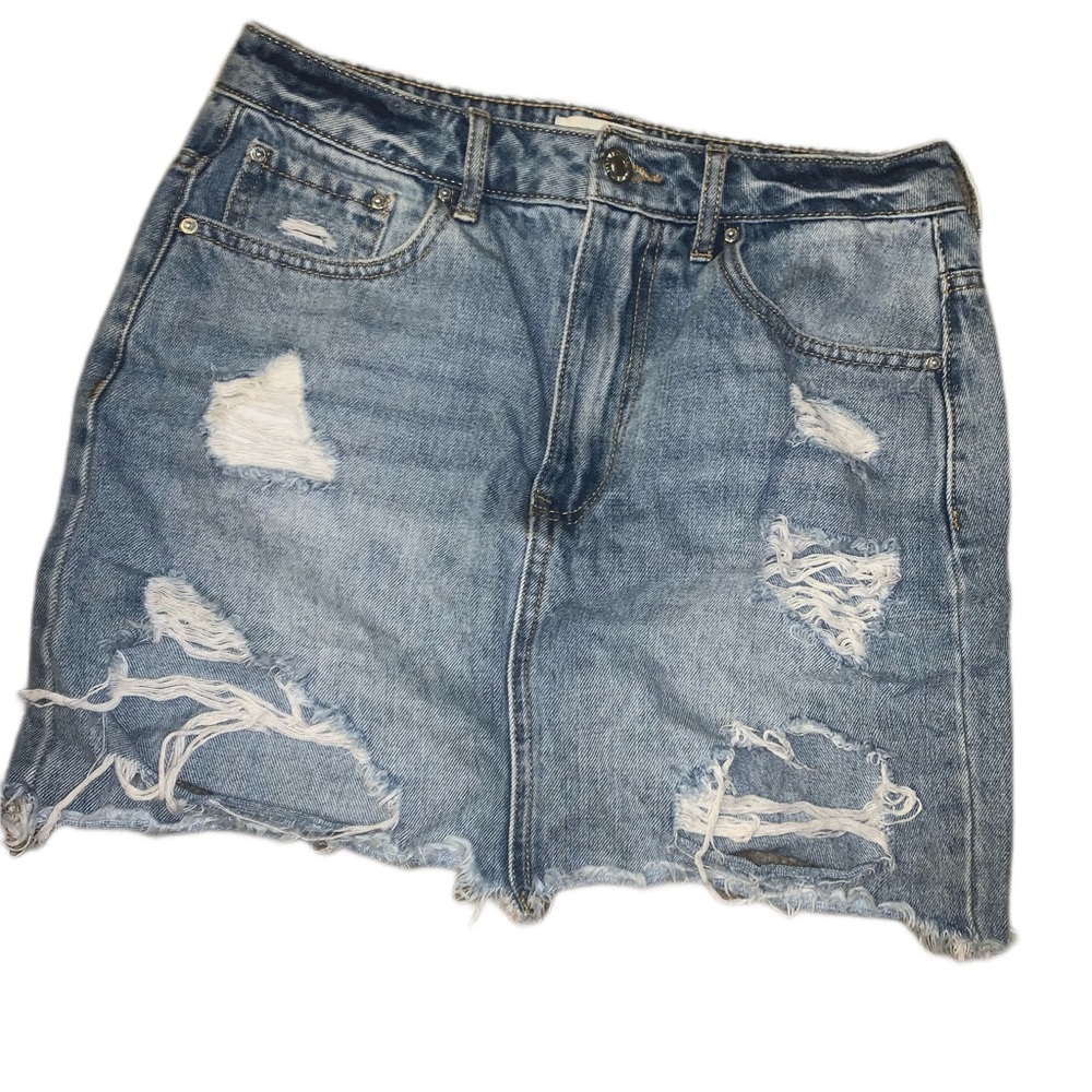Distressed Denim Skirt